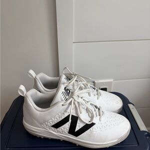 Kids White and Black New Balance Baseball Turf Shoes